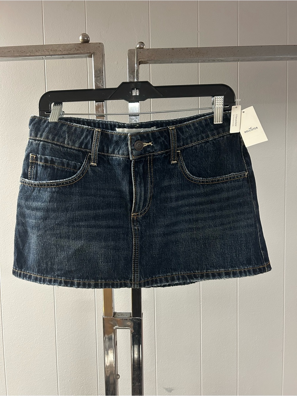 Hollister Dark Indigo Denim Mini Skirt with Contrast Stitching
